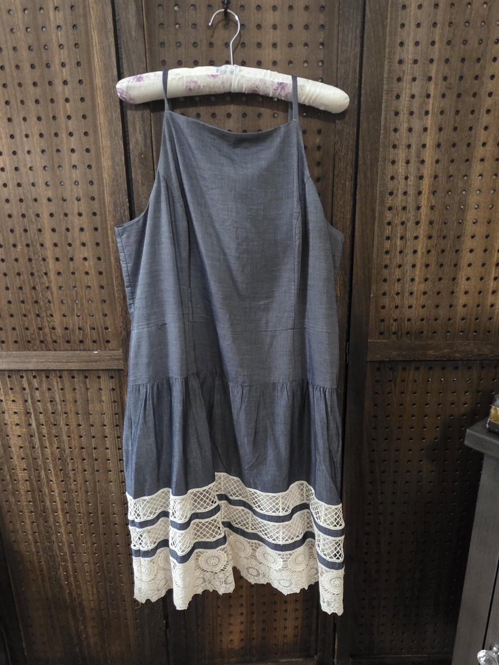 Ann Taylor Navy Blue Midi Dress with Ivory Lace Trim 16P